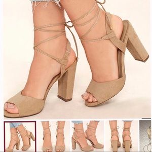 Lulus tie up taupe heels